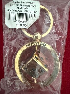 Hustler Hollywood Gold Keychain with Black Accent Dice Spinner